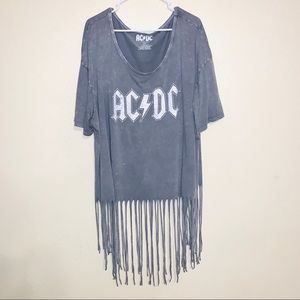 ACDC Gray Fringe Grunge Rock Band Tee Plus Size 3X